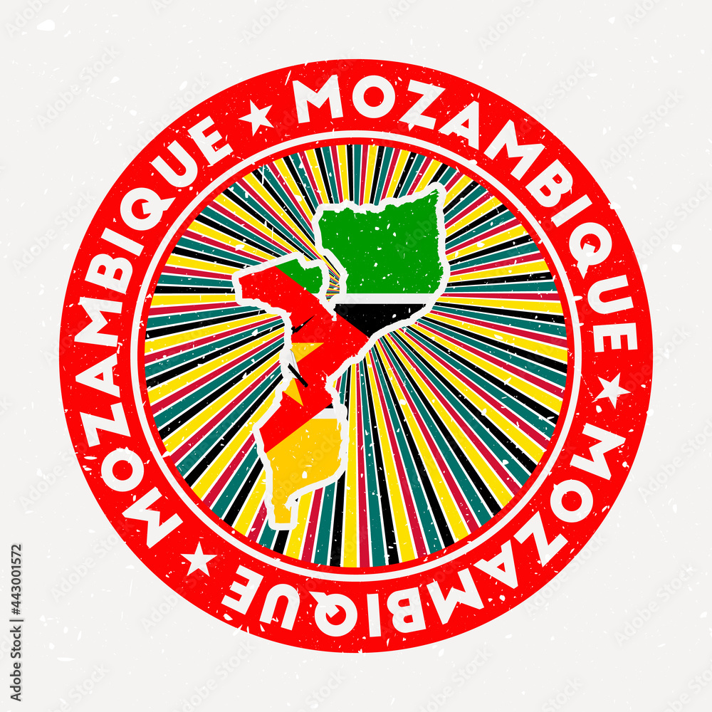 Wall mural Mozambique round stamp. Logo of country with flag. Vintage badge with circular text and stars, vector illustration.