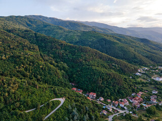 Aerial Sunset view of town of Petrich, Bulgaria