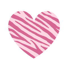 Vector flat heart with pink zebra stripes print isolated on white background