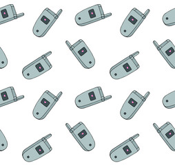 Vector seamless pattern of hand drawn doodle sketch colored retro mobile phone isolated on white background