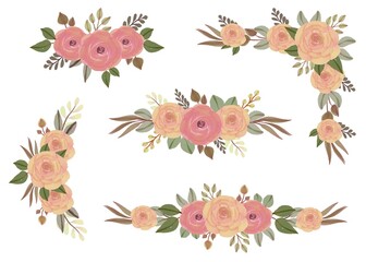 arrangement of watercolor roses bouquet in pink and yellow