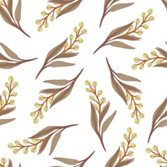 seamless pattern of brown leaf and yellow bud for fabric