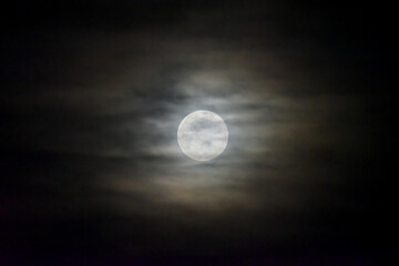 Naklejka na ściany i meble Full Moon in Night Sky with Cloudy Haze
