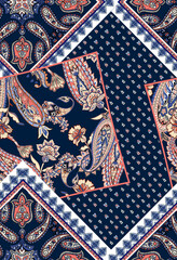 Bandana pattern with paisley and geometric elements. handkerchief square design, perfect for fabric, decoration or paper