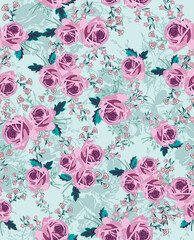 floral pattern with roses and small flowers, for textiles and decoration with vintage flower design