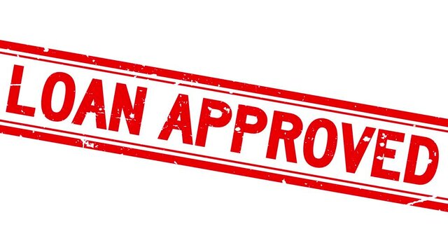 Grunge red loan approved word square rubber seal stamp zoon out from white background
