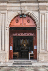Entrance of the main church in the municipality of Indaparapeo, Michoacan, Mexico.