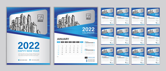 Fototapeta na wymiar Wall Calendar 2022 template Set, Set Desk calendar 2022 year, Happy new year, Planner, Week start on Sunday, vertical layout, Set of 12 Months, Modern cover design, planner, stationery, vector 