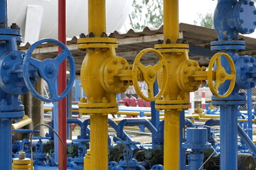 Valves at gas plant, Pressure safety valve selective focus