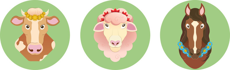 Fototapeta premium Cow, sheep and horse