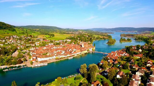 Aerial view of the natural scenery of the town of Stein am Rhein