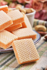 Cream cheese wafers on the plate  