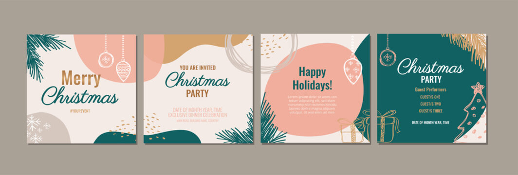 Modern Merry Christmas Trendy Holiday design for social media post, mobile apps, banner, web, internet ads. Vector abstract design