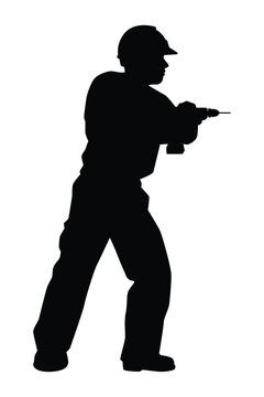 recommend clip art: Worker with driller silhouette vector on white background