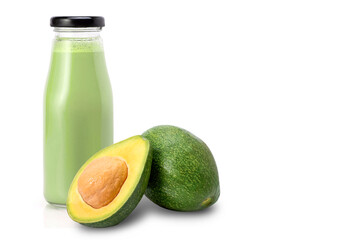 avocado smoothie juice in glass bottle