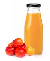 Acerola cherry juice in glass bottle