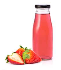 glass bottle of strawberry juice