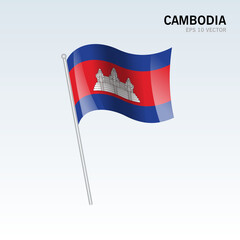 Naklejka premium Cambodia waving flag isolated on gray background