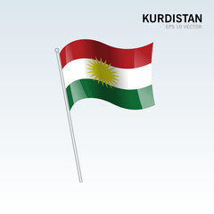 Kurdistan waving flag isolated on gray background