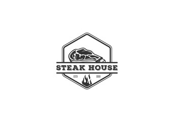 Steak House, Grill bar, Barbecue house vector logo templates. Vintage logo, label, badge, sticker design in white background