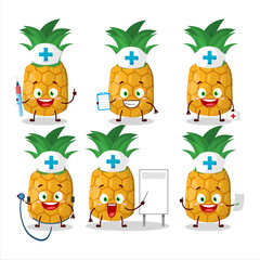Doctor profession emoticon with pineapple cartoon character