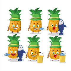A fisherman pineapple cartoon picture catch a big fish