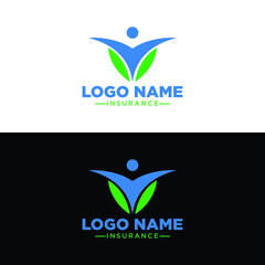 Insurance logo design vector.
people icon incorporate with green leaf.
minimal logo design vector.