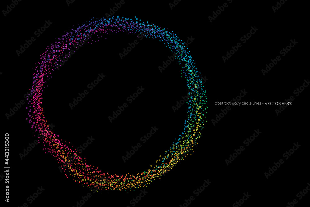 Aufkleber Abstract fluid dots particles on circle ring by colorful spectrum light colors isolated on black background