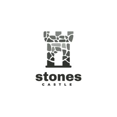 Vector Logo Illustration Stone Castle Silhouette Style.