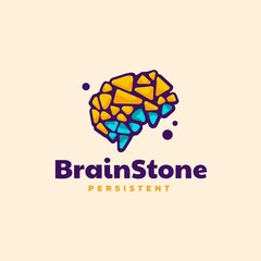 Vector Logo Illustration Brain Stone Simple Mascot Style.
