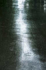wet asphalt surface after heavy rain with sky reflections