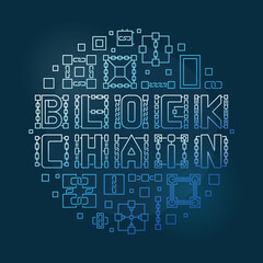 Block Chain vector blue line circular illustration or banner