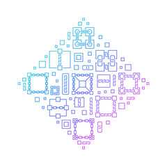 Blockchain vector outline colored rhombus shape banner