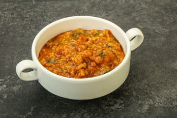 Traditional Georgian Kharcho soup with meat