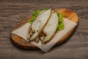Delicous smoked halibut slices snack