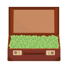 Old vintage suitcase with money, color isolated vector illustration on a white background