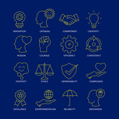 Core values line icon set.Vector illustration.