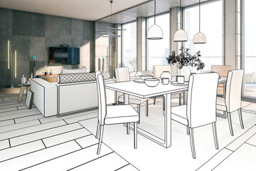 Cute Penthouse Open Area Loft (planning) - 3D Visualization