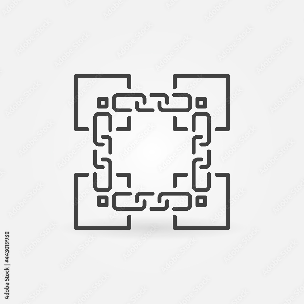 Poster blocks linked with chain line icon - blockchain vector symbol