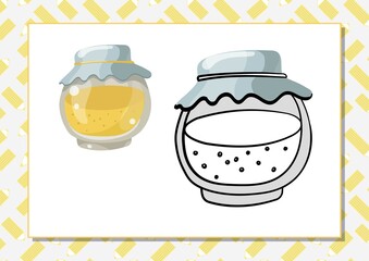 The task for preschool children to develop fine motor skills. Vector illustration. Worksheet for printing. Yellow jam.