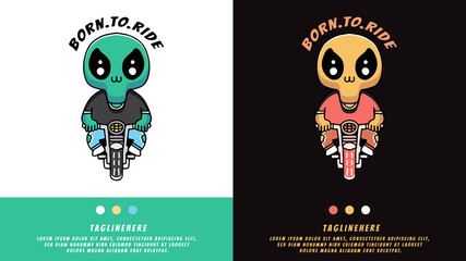 cartoon alien ride a bike in retro style. illustration for t shirt, poster, logo, sticker, or apparel merchandise.