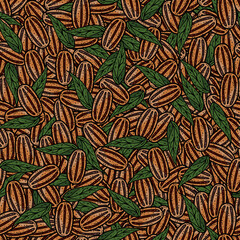 Pecan nuts seamless pattern. The keto diet. Vegetarian food. Healthy fats. Vector doodle illustration by hand, sketch. Wallpaper, wrapping paper.