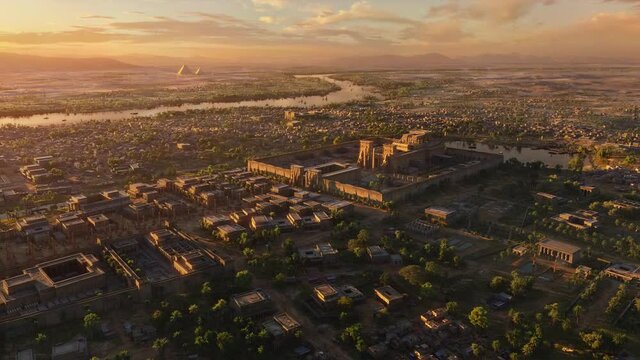Aerial view of buildings in great ancient Egyptian city at dusk, history and culture