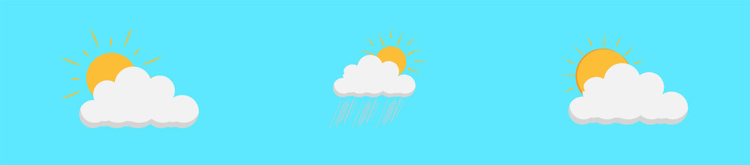 Set of sun icons in clouds in different variants