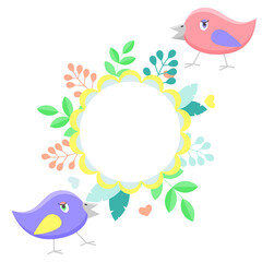 Bird and leaf card template. Bright colors