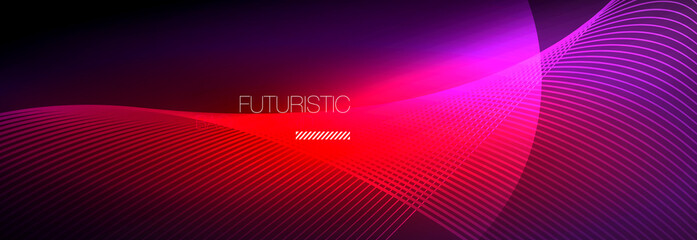Abstract neon glowing light in the dark with waves. Shiny magic energy and motion concept, vector abstract wallpaper background
