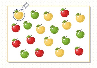 Circle yellow color. Kindergarten worksheet to help children strengthen his visual discrimination skills. Apple.