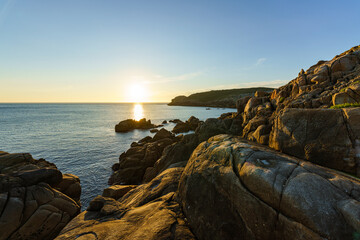 Tranquility scene. Sunset over the calm sea, Atlantic Ocean, Galicia, Spain