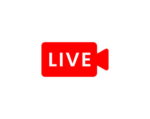 Red live buttons on a white background. Live symbol