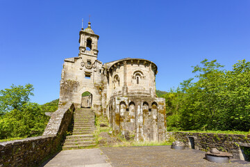 Fototapeta na wymiar 10th Century Romanesque monastery of Caaveiro in As Fragas do Eume Nature Park, Galicia, Spain 